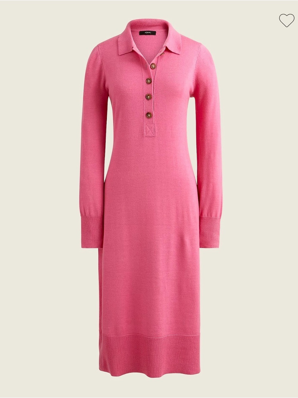 J. Crew Rose-Pink Long-Sleeve Polo Sweater Dress